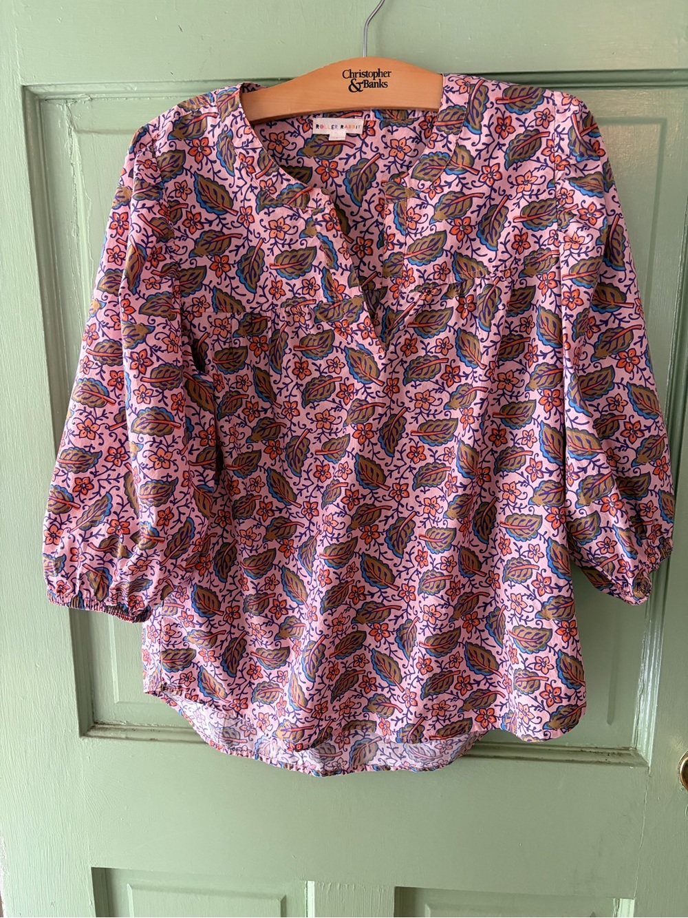 Roller Rabbit Womens Pasque Michi Top, Pink large like new